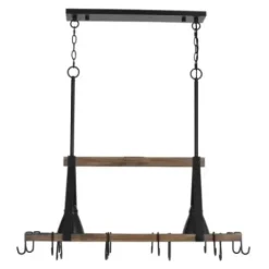 * Indoor Lighting|Best Deal Patriot Lighting® Elegant Home Bodhi Black & Replica Wood 2 Light Pot Rack Island Light