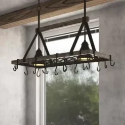 * Indoor Lighting|Best Deal Patriot Lighting® Elegant Home Bodhi Black & Replica Wood 2 Light Pot Rack Island Light