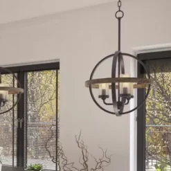 * Indoor Lighting|Best Pirce Patriot Lighting® Elegant Home Brooklyn Natural Iron & Distressed Faux Wood 3-Light Pendant