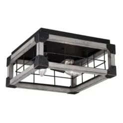 * Indoor Lighting|Best Pirce Patriot Lighting® Elegant Home Levon Faux Wood & Black 3-Light Flush Mount Ceiling Light