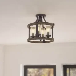 * Indoor Lighting|Best Reviews Of Patriot Lighting® Elegant Home Brooklyn Natural Iron & Distressed Faux Wood 4-Light Pendant