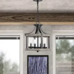 * Indoor Lighting|Best Reviews Of Patriot Lighting® Elegant Home Brooklyn Natural Iron & Distressed Faux Wood 4-Light Pendant