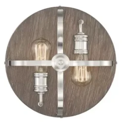 * Indoor Lighting|Best Reviews Of Patriot Lighting® Waverly Satin Nickel & Wood 2-Light Flush Mount Ceiling Light
