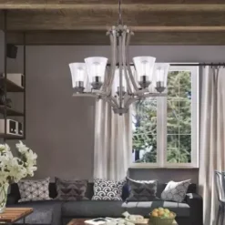 * Indoor Lighting|Best Reviews Of Patriot Lighting® Elegant Home Collette 5-Light Distressed Faux Wood & Brushed Pewter Chandelier