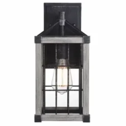 * Outdoor Lighting|Best Sale Patriot Lighting® Elegant Home Levon Weathered Gray Faux Wood & Black Outdoor Wall Light