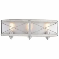 * Indoor Lighting|Brand New Patriot Lighting® Bea White Wash Faux Wood And Galvanized 3-Light Vanity Light
