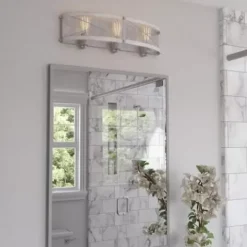* Indoor Lighting|Brand New Patriot Lighting® Bea White Wash Faux Wood And Galvanized 3-Light Vanity Light