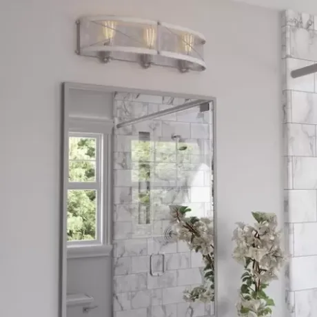 * Indoor Lighting|Brand New Patriot Lighting® Bea White Wash Faux Wood And Galvanized 3-Light Vanity Light
