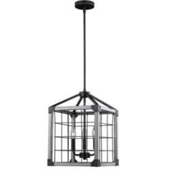 * Indoor Lighting|Brand New Patriot Lighting® Elegant Home Levon Weathered Gray Faux Wood & Black 3-Light Pendant