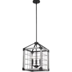 * Indoor Lighting|Brand New Patriot Lighting® Elegant Home Levon Weathered Gray Faux Wood & Black 3-Light Pendant