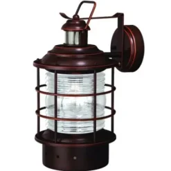 * Outdoor Lighting|Budget Patriot Lighting® Dualux Bainbridge Burnished Bronze Motion Sensor Outdoor Wall Light