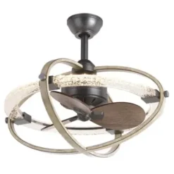 * Ceiling Fans|Budget Patriot Lighting® Elegant Home Brooklyn 22″ Natural Iron & Distressed Faux Wood Indoor Led Fandelier