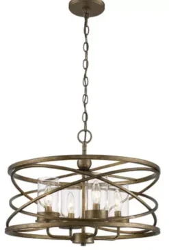 * Indoor Lighting|Budget Patriot Lighting® Metal Caged 4-Light Antique Silver Leaf Chandelier