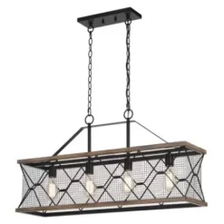 * Indoor Lighting|Buy Patriot Lighting® Elegant Home Bodhi Black & Replica Wood 4 Light Island Light