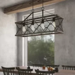 * Indoor Lighting|Buy Patriot Lighting® Elegant Home Bodhi Black & Replica Wood 4 Light Island Light