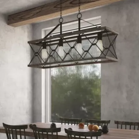 * Indoor Lighting|Buy Patriot Lighting® Elegant Home Bodhi Black & Replica Wood 4 Light Island Light
