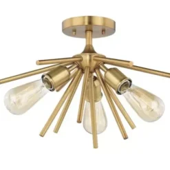 * Indoor Lighting|Buy Patriot Lighting® Estelle Nautral Brass 3 Light Semi-Flush Mount Ceiling Light