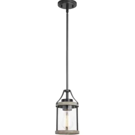 * Indoor Lighting|Cheap Patriot Lighting® Elegant Home Brooklyn Natural Iron & Distressed Faux Wood 1-Light Mini Pendant
