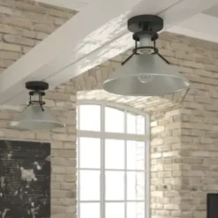 * Indoor Lighting|Cheapest Patriot Lighting® Ashtyn Matte Black & Charcoal Patina 1-Light Semi-Flush Mount Ceiling Light