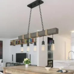 * Indoor Lighting|Cheapest Patriot Lighting® Joyce Natural Wood And Black 5-Light Island Light
