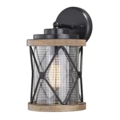 * Outdoor Lighting|Discount Patriot Lighting® Elegant Home Bodhi Black & Replica Wood Outdoor Wall Light