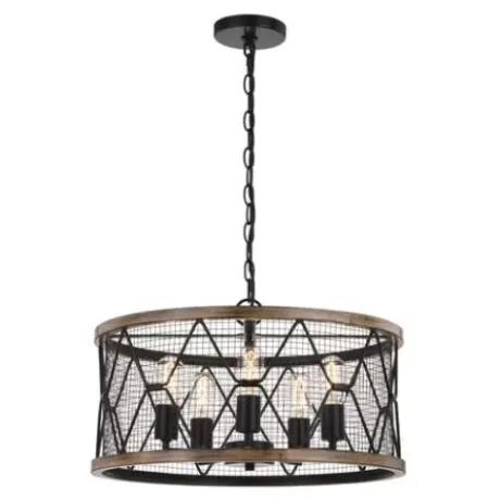 * Indoor Lighting|Discount Patriot Lighting® Elegant Home Bodhi Black & Replica Wood 5-Light Pendant