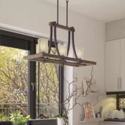 * Indoor Lighting|Flash Sale Patriot Lighting® Elegant Home Brooklyn Natural Iron & Distressed Faux Wood 3 Light Island Light