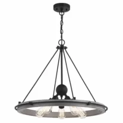 * Indoor Lighting|New Patriot Lighting® Clint Textured Black And Weathered Gray Faux Wood 5-Light Pendant