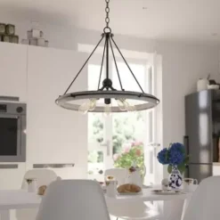 * Indoor Lighting|New Patriot Lighting® Clint Textured Black And Weathered Gray Faux Wood 5-Light Pendant