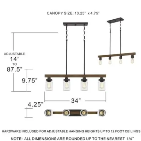 * Indoor Lighting|New Patriot Lighting® Wheland Matte Black 4-Light Island Light