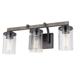 * Indoor Lighting|Outlet Patriot Lighting® Elegant Home Brooklyn Natural Iron & Distressed Faux Wood 3-Light Vanity Light
