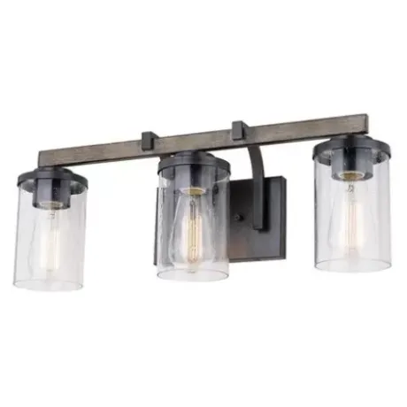 * Indoor Lighting|Outlet Patriot Lighting® Elegant Home Brooklyn Natural Iron & Distressed Faux Wood 3-Light Vanity Light