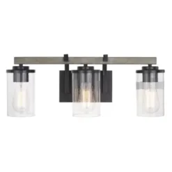 * Indoor Lighting|Outlet Patriot Lighting® Elegant Home Brooklyn Natural Iron & Distressed Faux Wood 3-Light Vanity Light