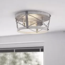 * Indoor Lighting|Promo Patriot Lighting® Bea White Wash Faux Wood & Galvanized 2-Light Flush Mount Ceiling Light