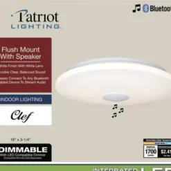 * Indoor Lighting|Top 10 Patriot Lighting® Clef White Integrated Led Bluetooth® Speaker Flush Mount Ceiling Light