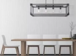 * Indoor Lighting|Wholesale Patriot Lighting® Elegant Home Hendy 4-Light Black Stainless Steel & Faux Wood Island Light