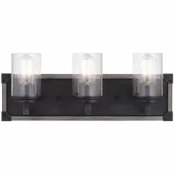 * Indoor Lighting|Wholesale Patriot Lighting® Levon Weathered Gray Faux Wood And Black 3-Light Vanity Light