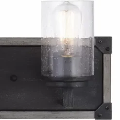 * Indoor Lighting|Wholesale Patriot Lighting® Levon Weathered Gray Faux Wood And Black 3-Light Vanity Light